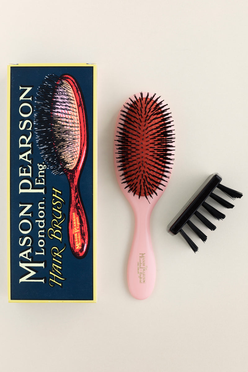 Handy Hairbrush (fint til normalt hår) - lyserød hårbørste med ægte svinehår til fint og normalt hår fra Mason Pearson – LOVE BEAUTY