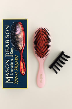 BN3 Handy Hairbrush (normalt til eller krøllet hår) - lyserød hårbørste med ægte svinehår til kraftigt eller krøllet hår Mason Pearson – I LOVE BEAUTY